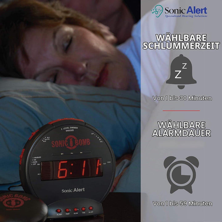 Geemarc SBB500 Super Laut Vibrations Wecker (85dB) - Schwarz SBB500SS Schwarz, SBB500SS Schwarz