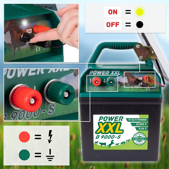 B 9.000-S Solar-Weidezaungerät 9V/12V, inkl. 9V Batterie, Megapower, Hocheffektives Solarmodul – seh