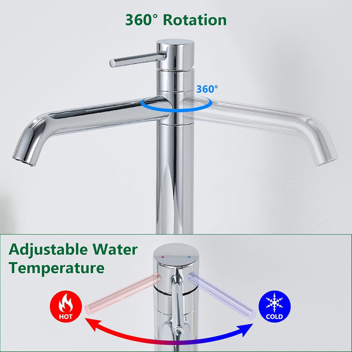 Waschtischarmatur Hoch, Wasserhahn Bad Hoch mit 360°Drehbarer Auslauf, Einhebel Waschtisch Armatur B