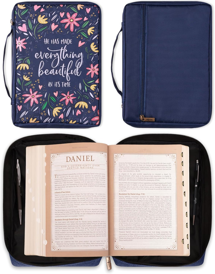 Christian Art Gifts Herren/Damen Bibelhülle Everything Beautiful Ecclesiastes 3:11, Blaue Blumen Lei