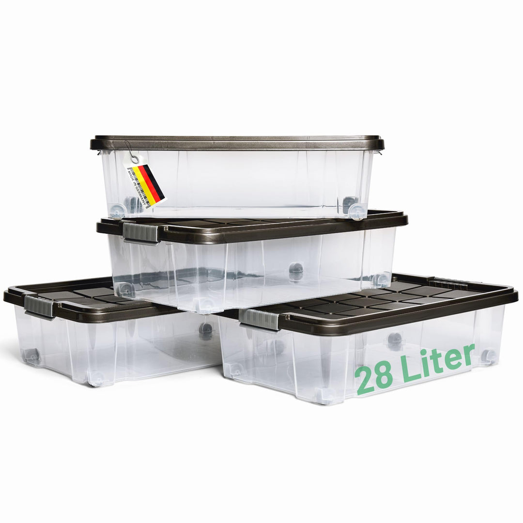Novaliv 4x Unterbettkommode mit Rollen 28L Aufbewahrungsbox Deckel Anthrazit Nestbar stapelbare mit