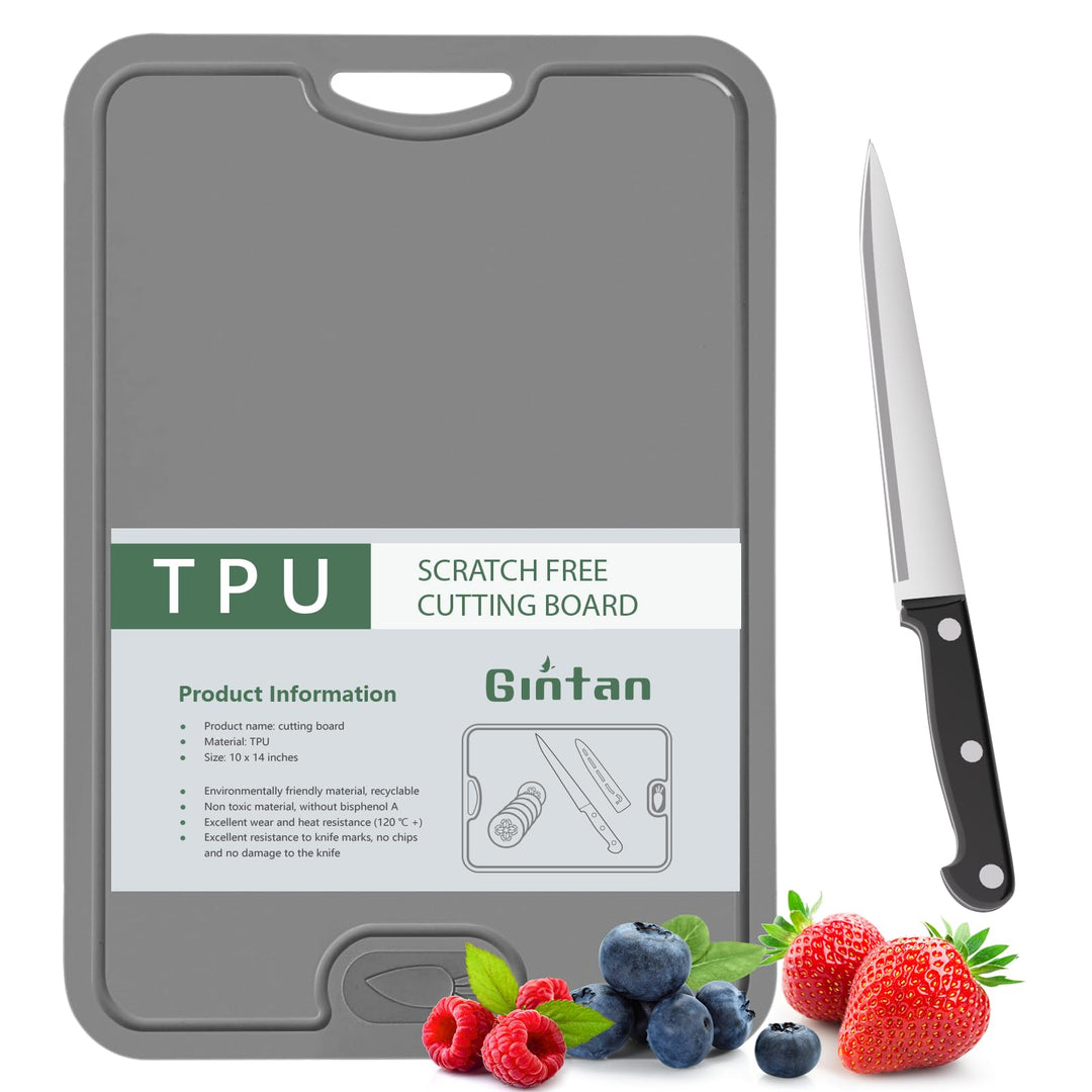 Gintan Flexibles TPU Schneidebrett, BPA-frei, mit Messer- und Saftrille, kratzfeste flexible Schneid