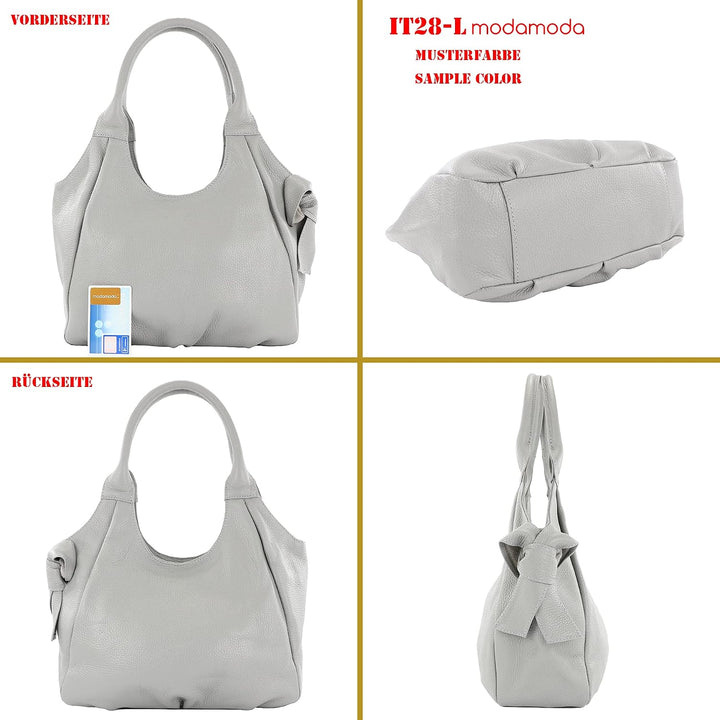 modamoda de - IT28 - ital Damen Schultertasche aus Leder Cognac/Leder, Cognac/Leder