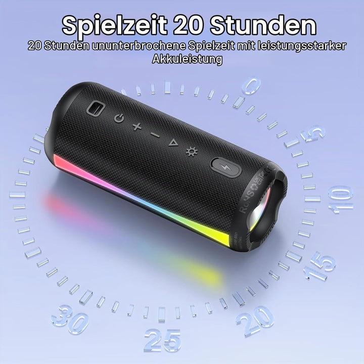 Bluetooth Lautsprecher, Musikbox Bluetooth 5.4 Lautsprecher, RGB Licht, TWS Paarung, IPX7 Wasserdich