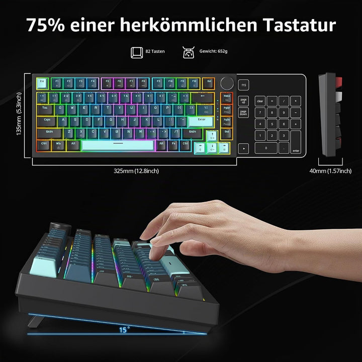 SOLIDEE Verkabelte 75% Mechanische Gaming-Tastatur, Hot-Swap-Fähig Mit Gasket Struktur, RGB-Hintergr