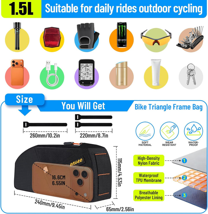 Desing Wish 1,5 L Fahrrad Rahmentasche Wasserdicht Fahrradtasche Rahmen Oberrohrtasche Werkzeugtasch