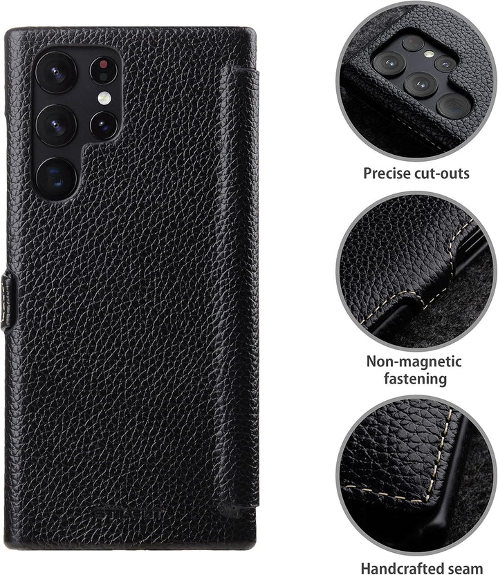 STILGUT Book Case kompatibel mit Samsung Galaxy S22 Ultra Hülle aus Leder mit Clip-Verschluss, Leder