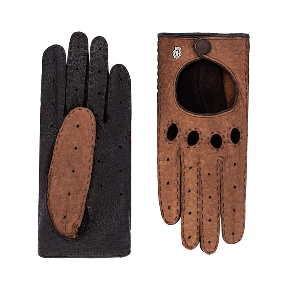 Roeckl Klassische zweifarbige Autohandschuhe braun handgenäht Damen Spitzenleder Peccary mit Handnah