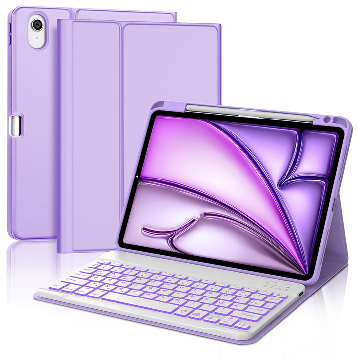 Für iPad Air 11 (2026/2025/2024) (M4/M3/M2) Hülle mit Keyboard, Beleuchtete Tastatur mit 7 Farben, B