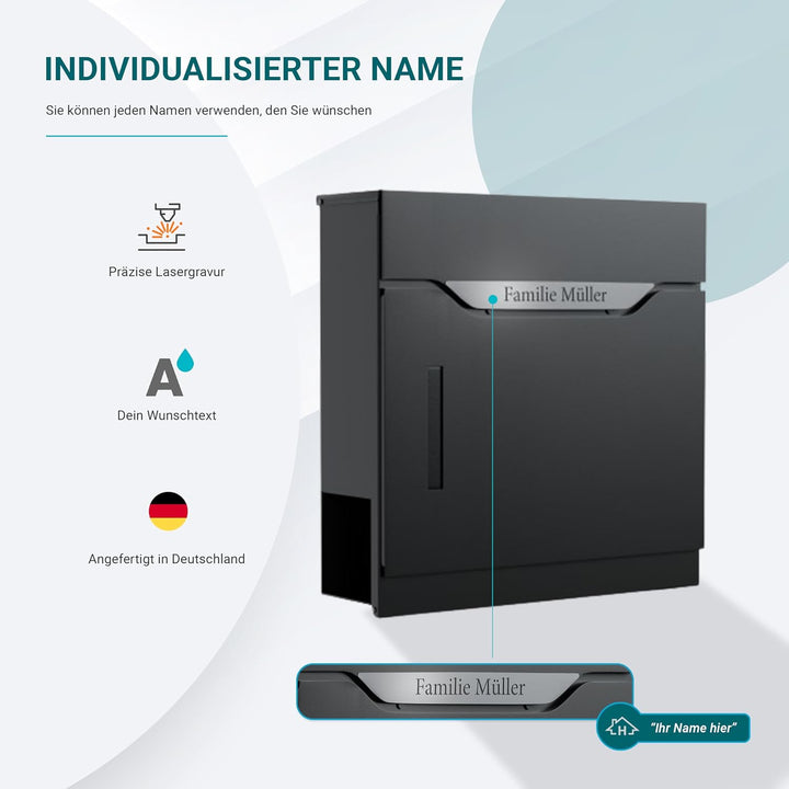 Bl4ckPrint Premium Briefkasten mit Zeitungsfach und Sichtfenster Anthrazit - Postkasten personalisie
