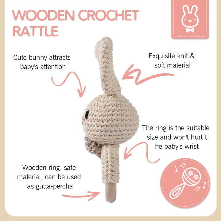 Youuys Babyrassel Gehäkelte Holz Häkeln Tiere Greifling Baby Holz Rassel Baby mit Sound Handmade Ras