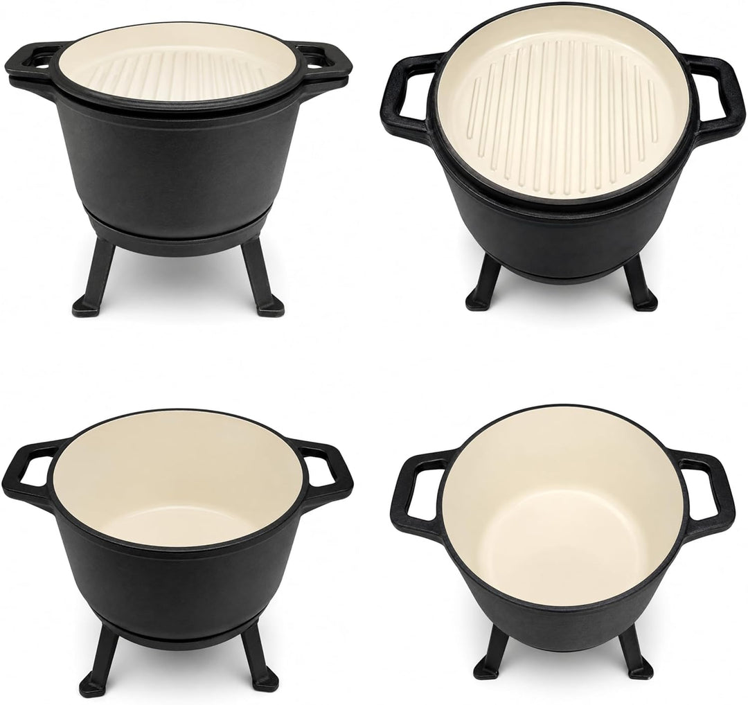 HAGE Emailierter Gusseisen Kessel 8L mit Grillpfanne Dutch Oven Feuertopf Gulaschkessel für Lagerfeu