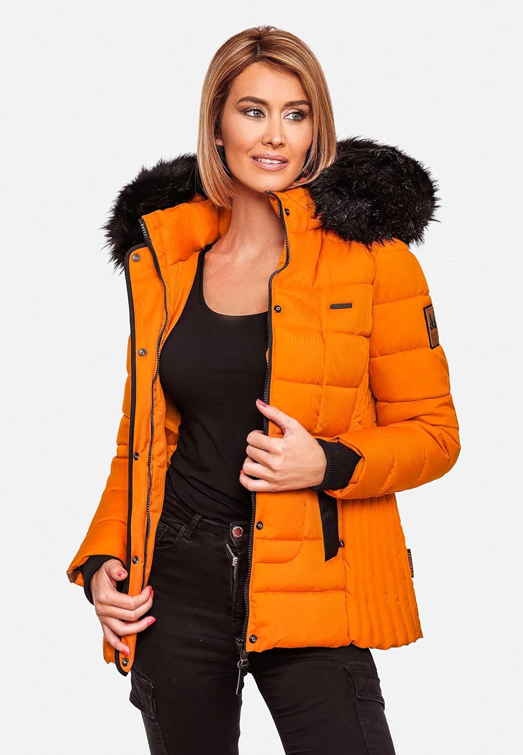 MARIKOO Damen warme Winter Steppjacke mit Kapuze Unique XS-XXL XS Burnt Orange, XS Burnt Orange