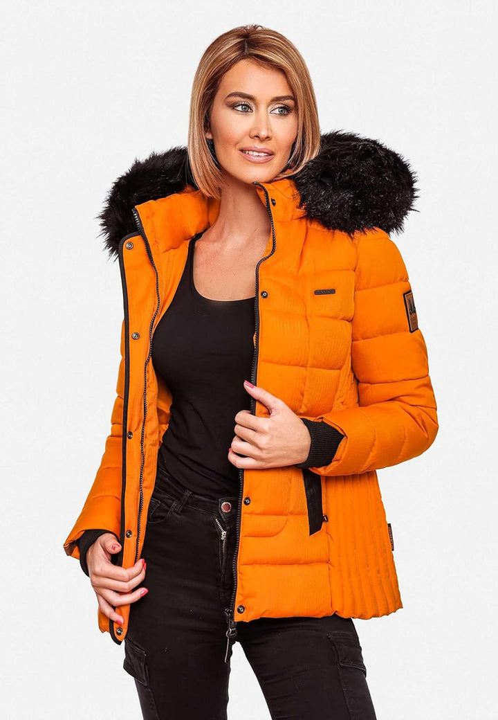 MARIKOO Damen warme Winter Steppjacke mit Kapuze Unique XS-XXL XS Burnt Orange, XS Burnt Orange