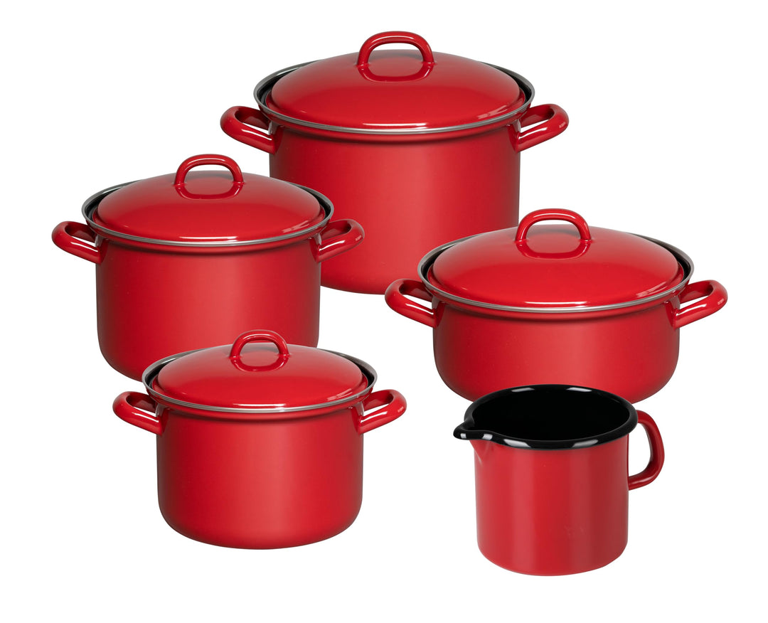 Riess, 0346-020, Classic-Set, 5tlg, COLOR ROT, Fleischtöpfe mit Deckel, 16cm - 1.5l, 18cm - 2.5l, 20