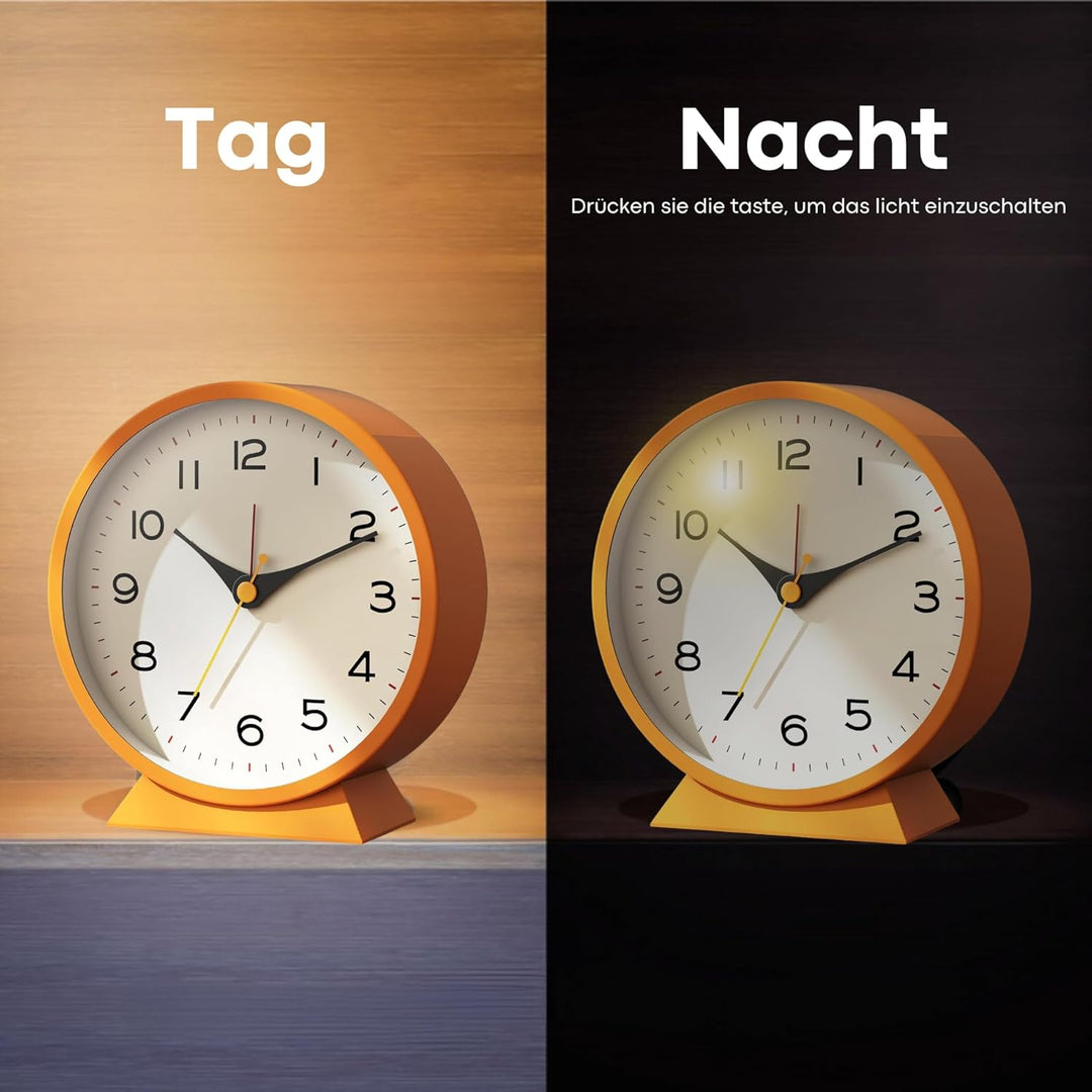 Tyme Wecker Analog, Ohne Ticken, Analog Tischuhr Nachttischuhr Alarmwecker, Modischer Runder Metall
