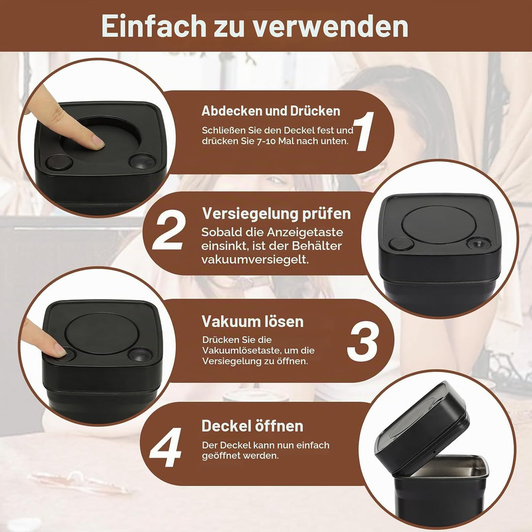 AiQInu Vakuum Kaffeedose mit Vakuumpumpe, 1.2L Edelstahl Behälter für Kaffeebohnen, Gemahlenen Kaffe