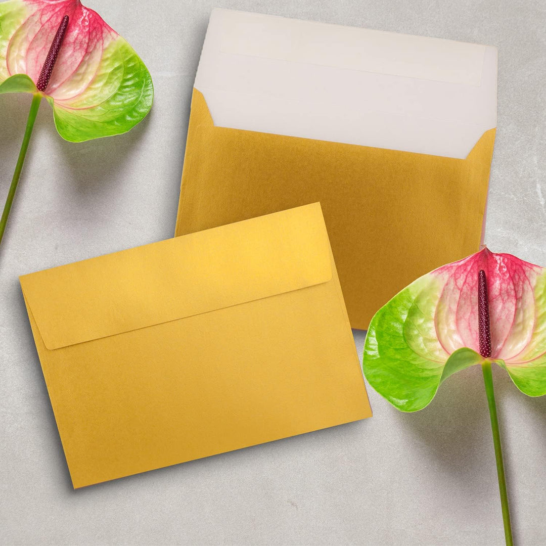 100x Briefumschläge DIN C5 Gold Metallic - 16,2 x 22,9 cm - Haftklebung - glänzende Kuverts für gros