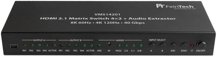 FeinTech VMS14201 HDMI 2.1 Matrix Switch 4x2 Umschalter 4K 120Hz 8K Ultra-HD 4 in 2 Out Audio Extrac