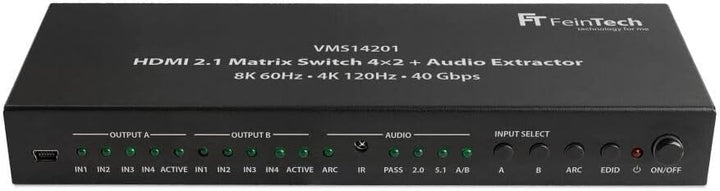 FeinTech VMS14201 HDMI 2.1 Matrix Switch 4x2 Umschalter 4K 120Hz 8K Ultra-HD 4 in 2 Out Audio Extrac