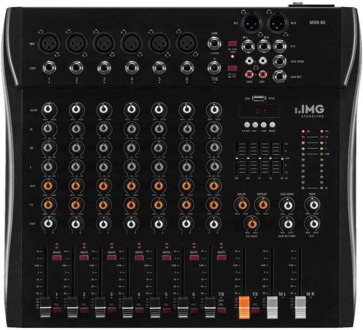IMG STAGELINE MXR-80, 8-Kanal Audio-Mischpult mit integriertem MP3-Player und Bluetooth-Empfänger, A