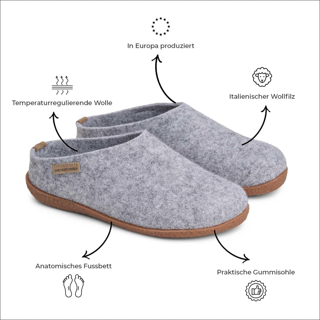 THE COZY SHEEP Filzpantoffeln mit Gummisohle | Praktische Herren &amp; Damen Hausschuhe Sommer und Winte