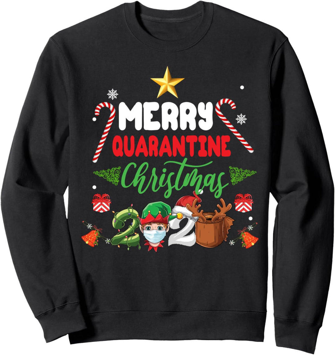 Merry Quarantine Christmas 2020 Xmas Pajamas elf mask gift Sweatshirt