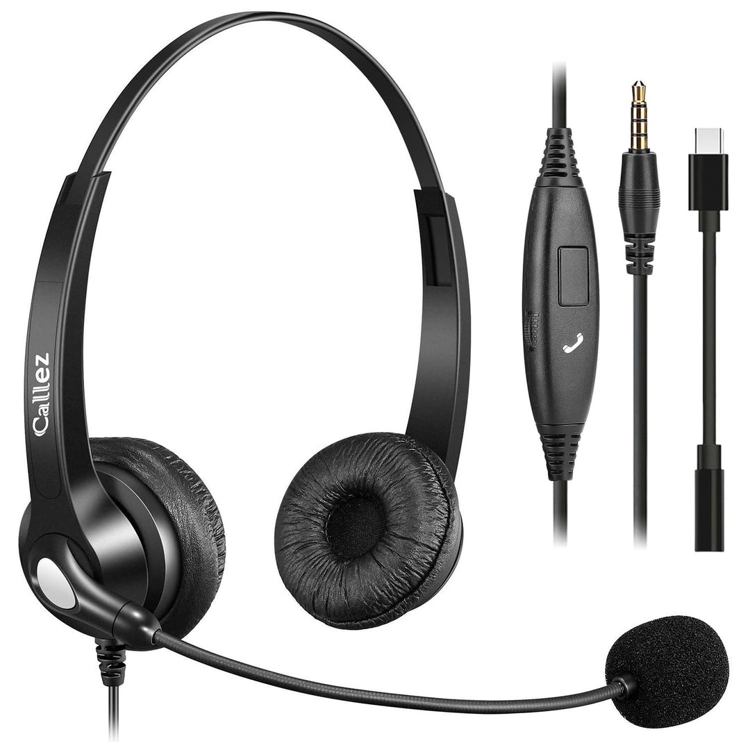 Callez Headset Handy Binaural mit Noise Cancelling Mikrofon, Smartphone Kopfhörer 3,5mm Klinke Für i