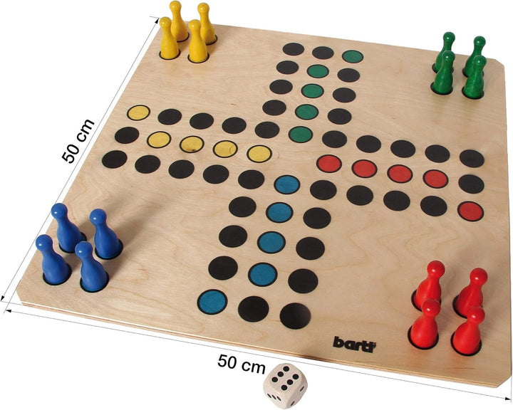 Bartl 106616 Brettspiel Ludo gross aus Holz XXL Format 50cm x 50cm | Ideal für Kinder und Senioren,