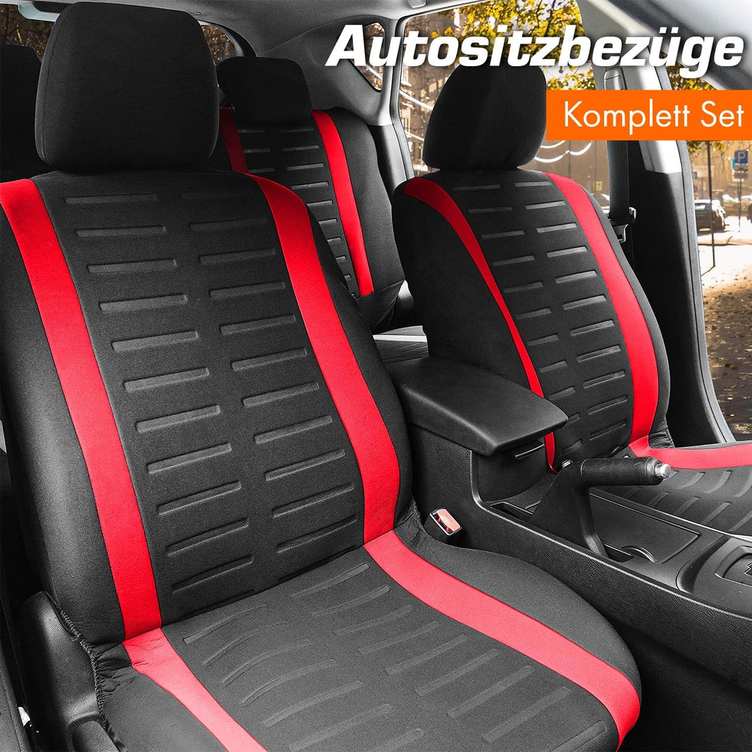 Upgrade4cars Autositzbezüge Set Universal | Auto-Schonbezüge für die Vordersitze & Rückbank in Rot K