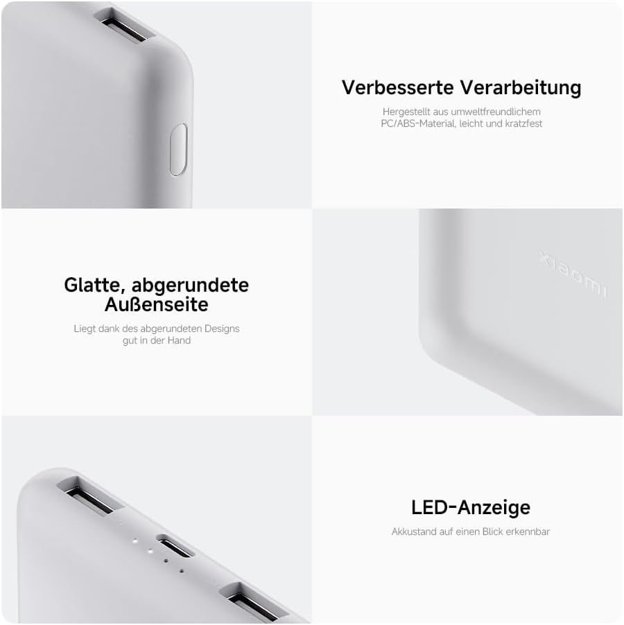 Xiaomi Power Bank 10000mAh Lite GL USB-C 22.5W, USB-C Schnellladen, Ladet 3 Geräte gleichzeitig, Flu