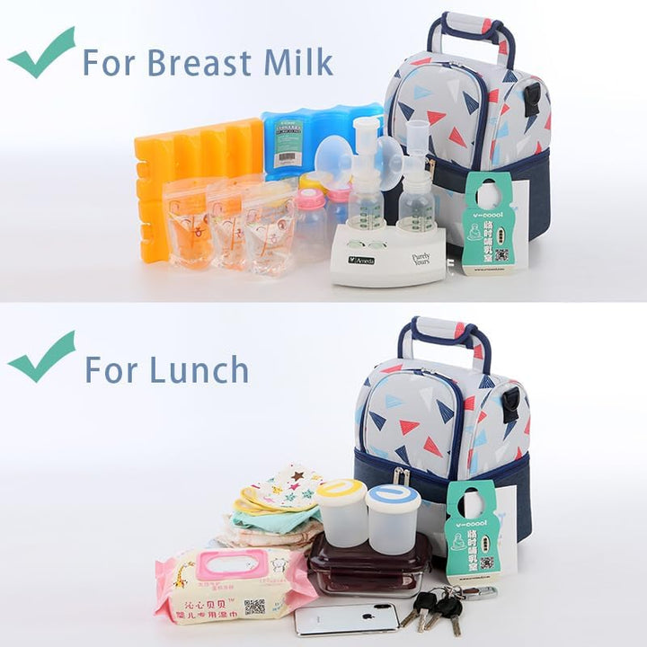Isolierte Tasche für Brustmilch Lunch Kühler Wärmender Rucksack Wasserdicht, 2 Eisbeutel inklusive S