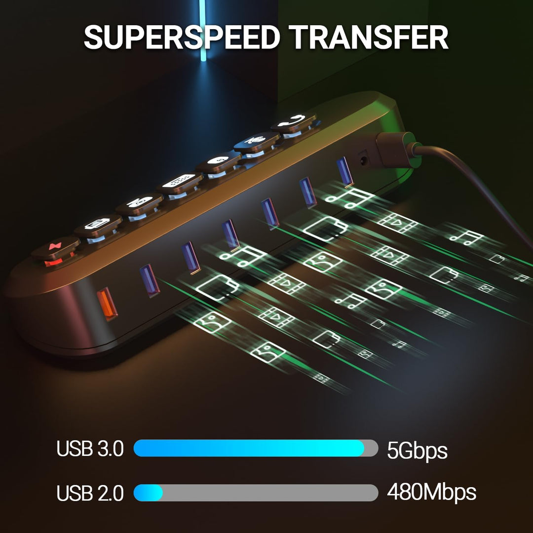 USB Hub Aktiv 3.0 mit Netzteil 36W, atolla Aktiver USB 3.0 Hub 5Gbps USB Verteiler und 1 Fast Charge