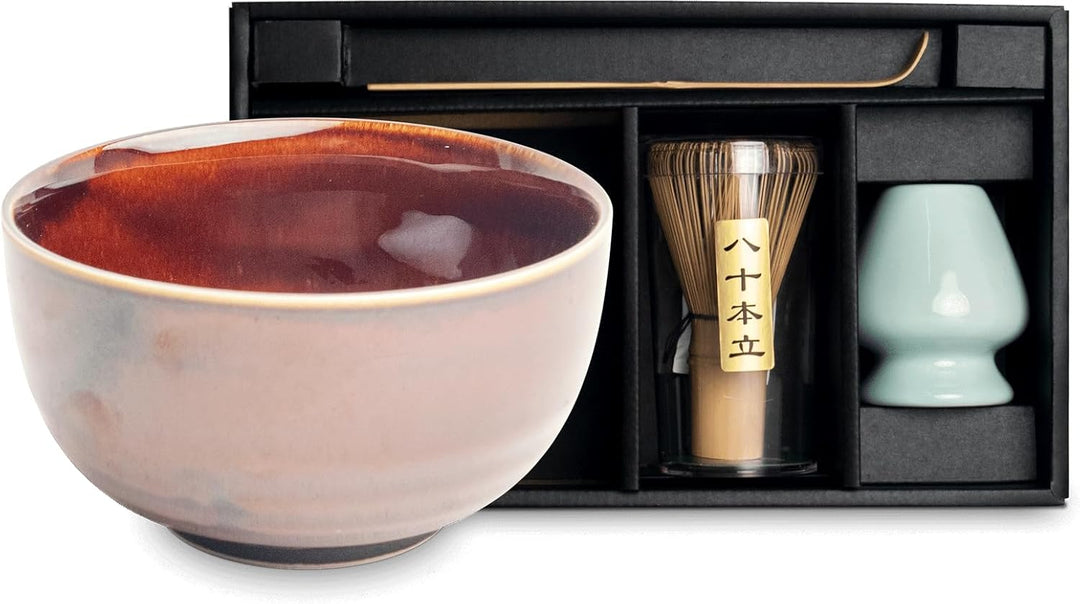 Matcha Set 4 tlg. Original japanische Schale mit Besen & Löffel Edo Japan Geschenkverpackung mit Mat