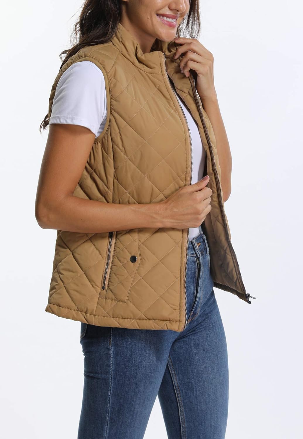 MISS MOLY Damen Weste mit Stehkragen Weste Jacke Winter Warm Ultraleicht Kamel 34, Kamel 34