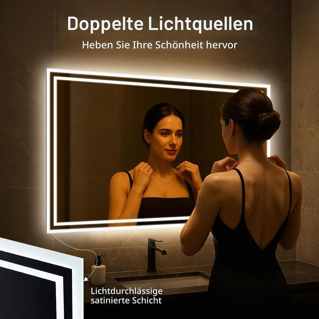 Youyijia Spiegel Mit Beleuchtung,100x60 cm Badspiegel Mit Beleuchtung Mit Touch-Schalter Beschlagfre