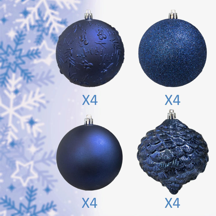 Busybee weihnachtskugeln gross 16 Stücke 10CM Ornamente für Weihnachtsbaum Blau Christbaumkugeln Wei