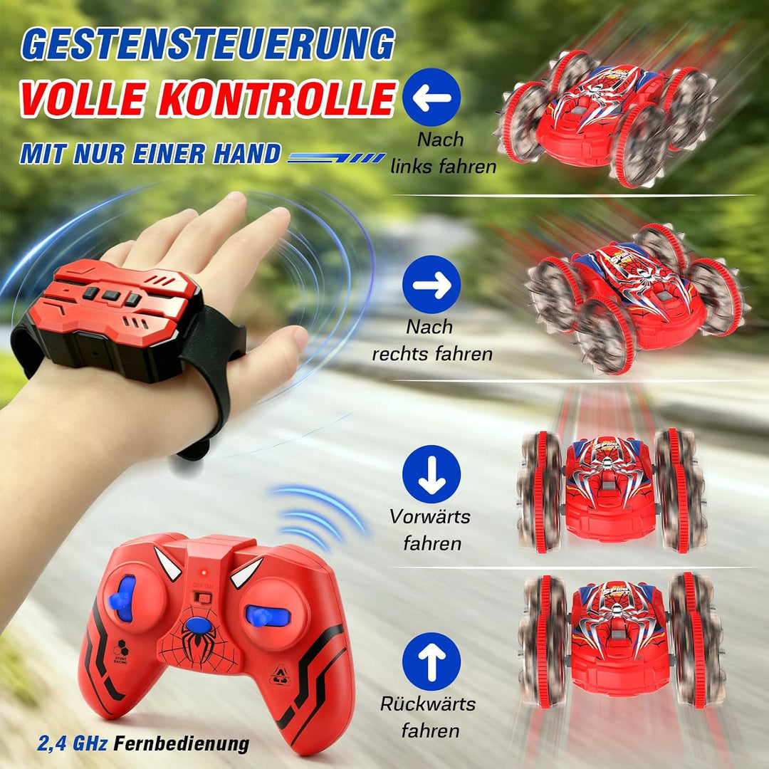 SIVQIKE Ferngesteuertes Auto mit Spinnen-Design | LED Licht,Handgestensteuerung,360° Stunts, Wasserd