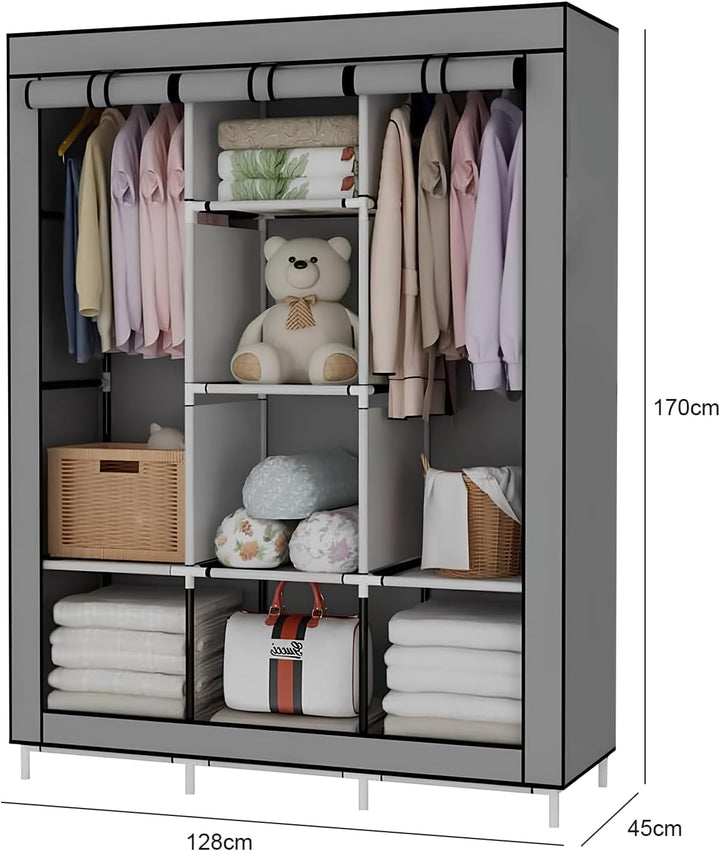 LONENESSL Canvas Kleiderschrank, 128 x 45 x 170 cm Schrank Kleiderschrank für Schlafzimmer, tragbare