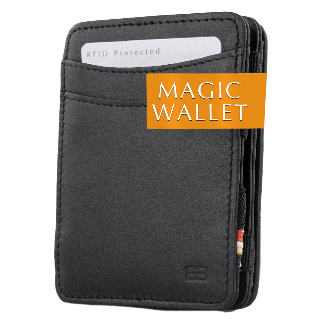 Hunterson Flacher Geldbeutel Fuer Herren aus Leder, Magic Wallet mit RFID-Schutz, Geldboerse mit Kle