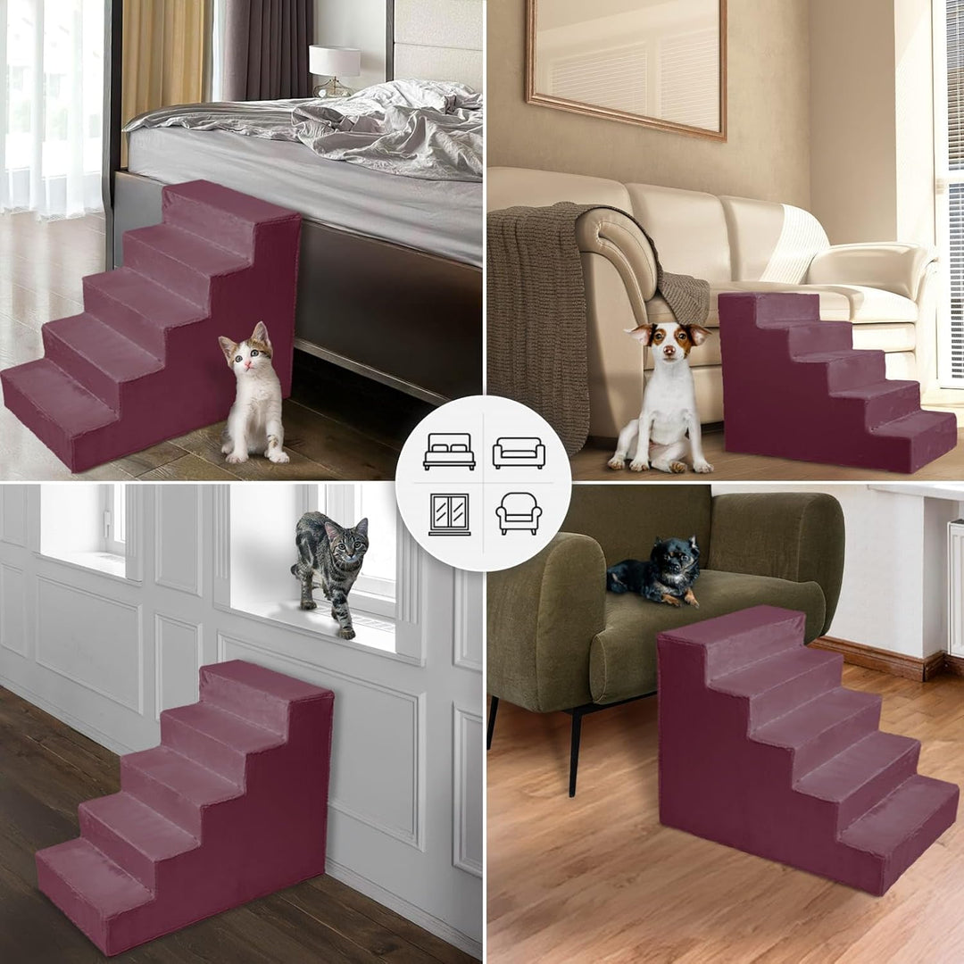 Mg Design Hundetreppe 5 Stufen in Violett – Stabiler Holzrahmen, gelenkschonend, leicht &amp; mobil, für