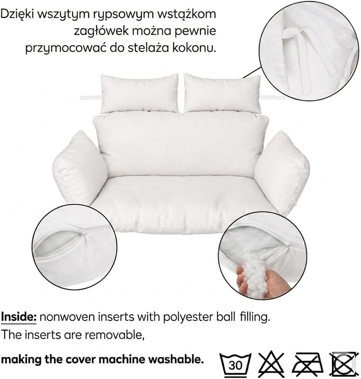 Ferocity Hängesessel Kissen 2 Personen Weiss| Doppelkissen Polster für Polyrattan Hängeschaukel | 47