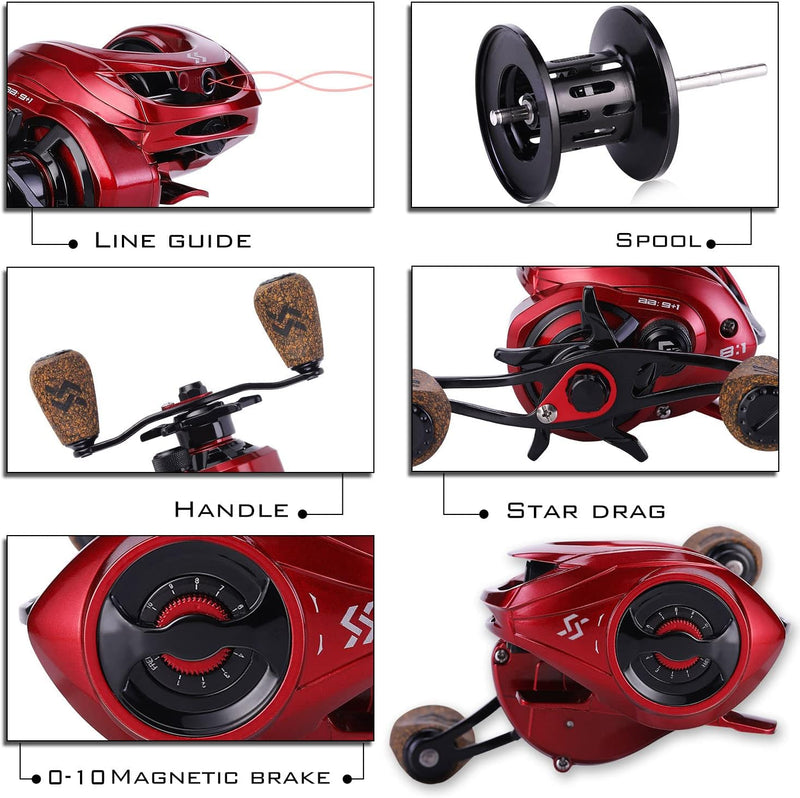 Sougayilang Baitcasting Combo, 2 Abschnitte M/MH Lightweight Baitcasting Rod und 8.0:1 Baitcaster Re