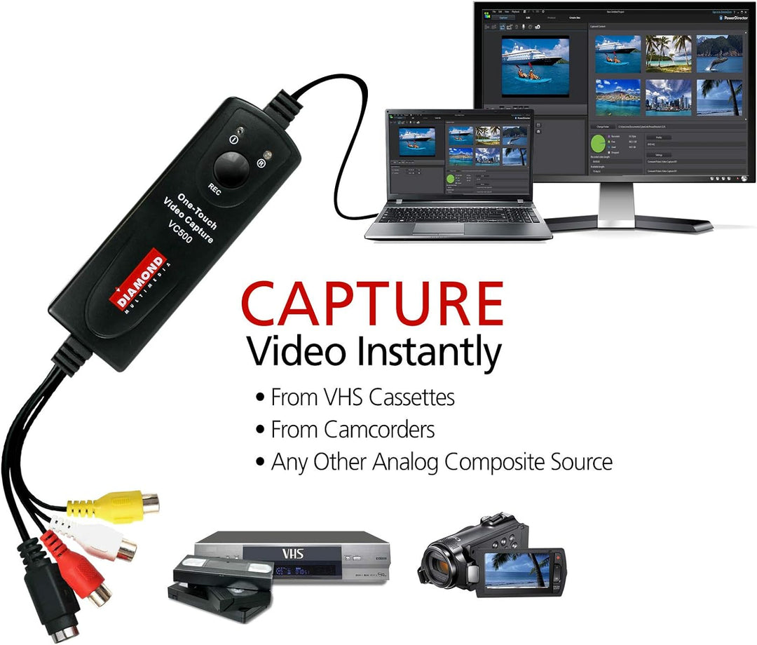 Diamant VC500 Adapterkabel zum Überspielen von VHS-Videos auf DVD, USB 2.0, für Win7, Win8 & Win10
