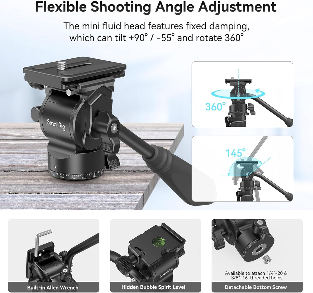 SMALLRIG 71" Videostativ mit Fluidkopf, Aluminium Kamerastativ, 360-Panorama Video Tripod für Reisen