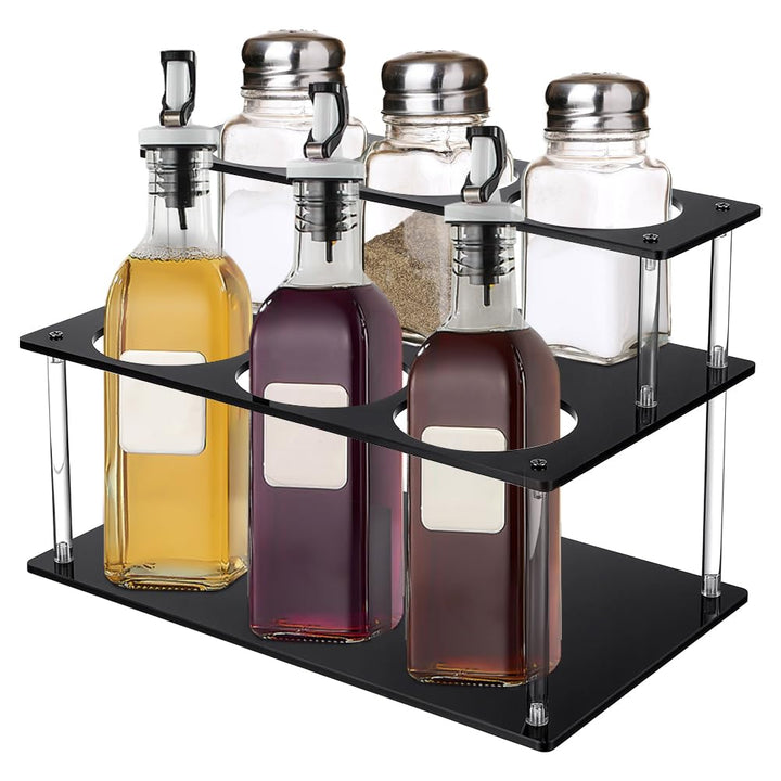 UNICRAFTALE 2 Etagen Acryl Kaffeesirup Organizer Rack 6 Flaschen Schwarzer Flaschenhalter Ständer Ka