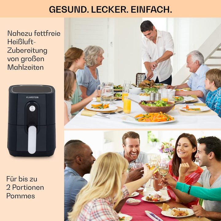Klarstein Heissluftfriteuse, Air Fryer zum Frittieren, Friteuse mit Touch-Bedienfeld, Timer, Einstel