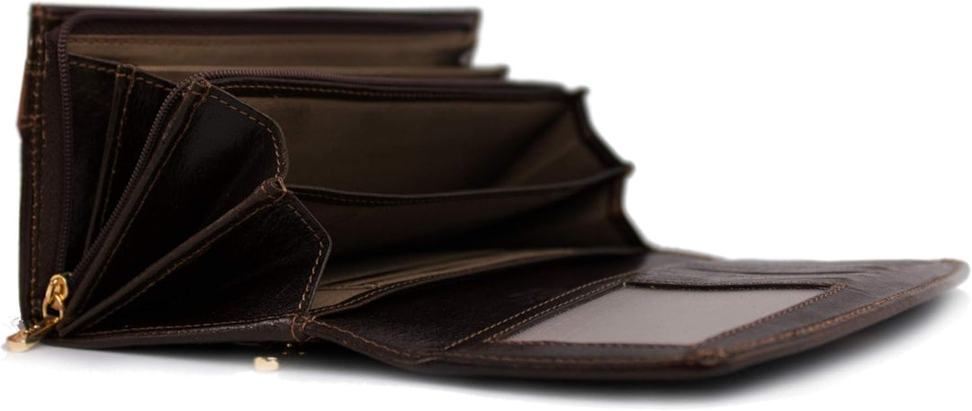 GIUDI ® Geldbörse Damen Leder Dunkelbraun Dark Chocolate Clutch Abendtasche Gross Mit Vielen Fächern