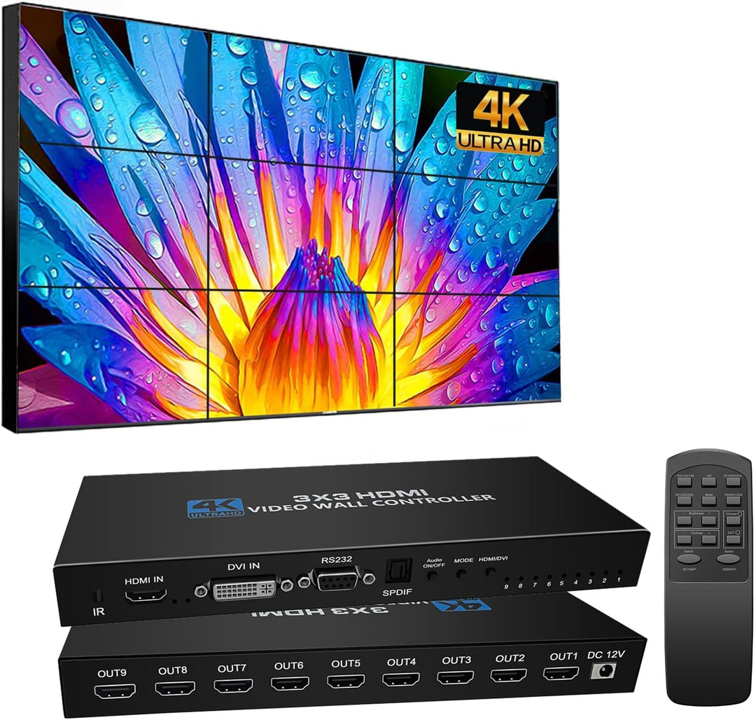 NINGKANGSHENG Videowand-Controller 3X3 4K TV Wandcontroller 3x2 2x2 3x1 1x4 2x3 4x2 2x4 mit Fernbedi