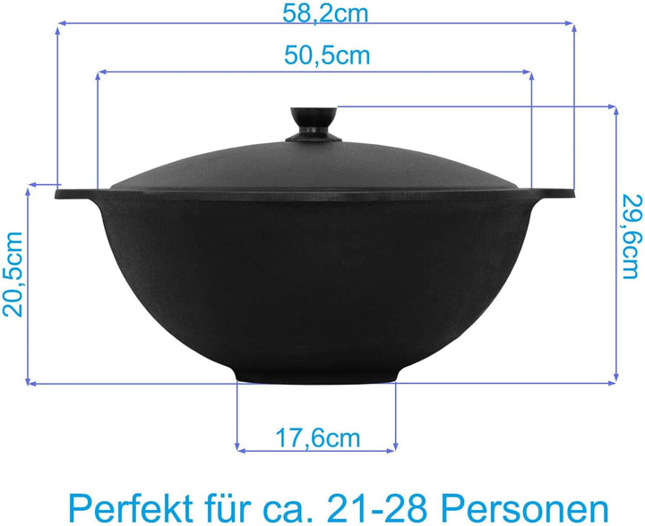 4BIG.fun Kazan aus Gusseisen 22 L mit Schaumkelle NAMANGAN Kasan Uzbekisch mit Deckel Cast Iron KESS